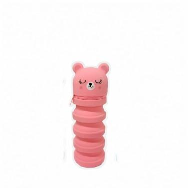 Imagem de Estojo Retrátil Divertido em Silicone, Design Urso Rosa, Expansível 12-20cm, Multifuncional com Zíper 360°, para Material Escolar