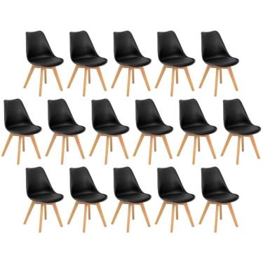 Imagem de Conjunto 16 Cadeiras De Jantar Eames Wood Leda Design Estofada - Preto