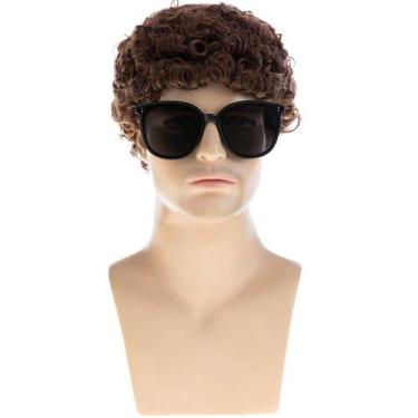 Imagem de Peruca de cosplay genérica curta marrom encaracolada resistente ao cal