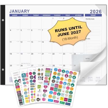 Imagem de Calendário de mesa 2026-2027, grande 56 x 43 cm, 18 meses de janeiro de 2026 a junho de 2027, calendário de mesa com capa de plástico e adesivos coloridos, ideal para casa, escritório e planejamento