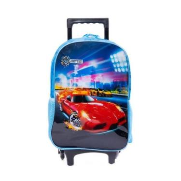 Imagem de Mochila Infantil Com Rodinhas Corrida De Carros 17 Litros - First