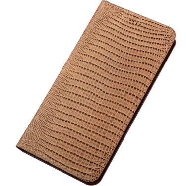 Imagem de POYUFRG Capa flip para Xiaomi 17 Pro Max/17 Pro/17, capa de couro genuíno padrão lagarto com fecho magnético capa carteira com compartimentos para cartões, latão, 17 Pro