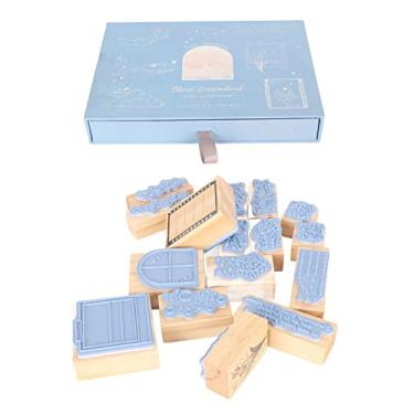 Imagem de Conjunto de carimbo de borracha de madeira Selos de madeira decorativos delicados para arte artesanato diário diário scrapbook planejador carta cartão fazendo 16 peças material de (Tipo1)