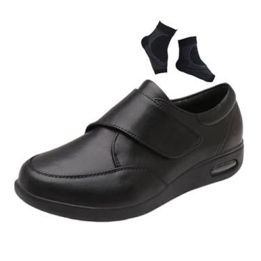 Imagem de Calçado Idosos Com Edema Diabético Ao Ar Livre, Sapatos Ortopédicos De Couro Ajustáveis ​​para Homem Para Idosos Com Edema Diabético E Inchaço, Confortáveis ​​e Extra Largos Interior(Black,46 EU)
