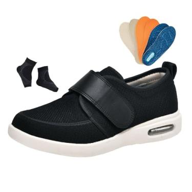Imagem de Sapatos Para Diabéticos Masculinos, Sapatos Ortopédicos Ajustáveis ​​Masculinos Para Diabéticos Artrite Edema, Respirável Com 3 Pares De Palmilhas Substituição, Para Edema, Inchados(Black,47 EU)