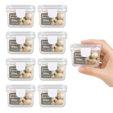 Imagem de Kit 8 Mini Potes Hermético Retangular Plástico Transparente 50ml 7x5x4cm Tampa c/Trava de Segurança, Organizador de Alimentos, Porta Molhos, Reutilizáveis e Atóxico Livre BPA