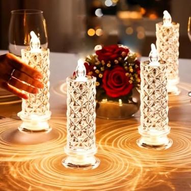 Imagem de Velas de LED sem chama com sombra rosa, luzes de cristal operadas por bateria para dia dos namorados, aniversário, casamento e decoração de casa de Natal (rosa branca, 6)
