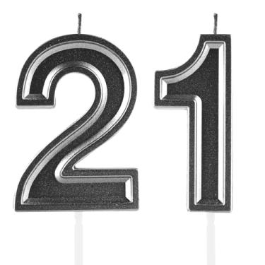 Imagem de Velas de aniversário de 21 anos, numerais pretos 21 topo de bolo, decoração para meninas e meninos, tema de aniversário, festa de casamento, artigos de celebração