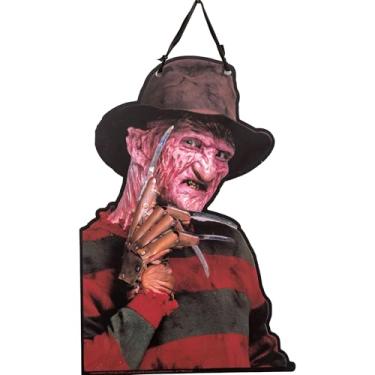 Imagem de Spoontiques Placa de decoração de porta Freddy Krueger – Placas de PVC à prova de intempéries para uso interno ou externo – Inclui fita decorativa para pendurar