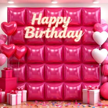 Imagem de 36 peças de fundo de parede de balões quadrados rosa choque, balões metálicos de dupla face, túnel de arco, kit de guirlanda para cabine de fotos, aniversário, casamento, Halloween, Natal, decorações