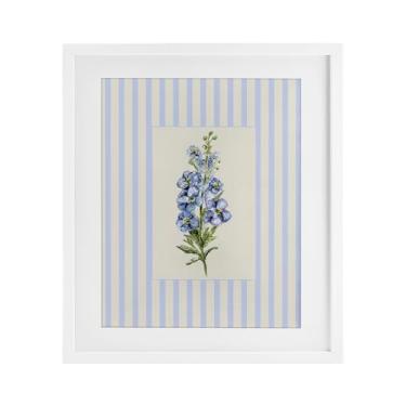 Imagem de Stupell Industries Blue Stripe Larkspur Impressão emoldurada branca sob vidro, design por Lisa Wehmeyer, 16 x 13