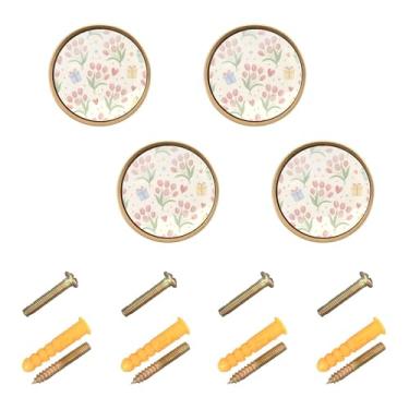 Imagem de Burbuja Puxadores de armário de cozinha Tulipa, pacote com 4, puxadores redondos de 3,5 cm, puxadores de cômoda com parafusos para armários de cozinha, quarto, armário