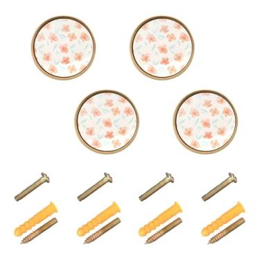Imagem de Burbuja Pacote com 4 maçanetas de armário de cozinha com flores, puxadores redondos de 3,5 cm, puxadores de cômoda com parafusos para cozinha, quarto, armários, armário