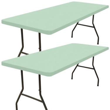 Imagem de Smiry Pacote com 2 toalhas de mesa retangulares para piquenique, toalhas de mesa elásticas à prova d'água, capa de mesa retangular de poliéster lavável para acampamento, ambientes internos e externos