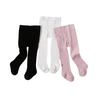 Imagem de Meias Calças Slim Fit Em Cores Sólidas Para Meninas, 3 Pares, Cintura 