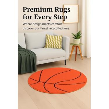 Imagem de MSYA Tapete de basquete - Tapete redondo macio e fofo para quarto de meninos, banheiro, sala de estar - decoração de futebol, 80 cm (laranja)