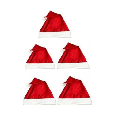 Imagem de Kit 05un Gorrinho Papai Noel Natal Gorro Chapéu Gorro Touca Papai Noel Vermelho Fantasia Natal Enfeite Natalino Festas PREMIUM