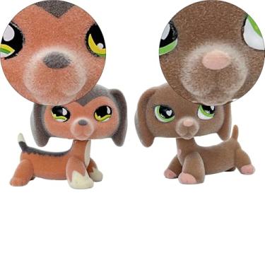 Imagem de 2pcs Custom-Made Flocked Animal Figure Fuzzy Collie Great Dane Dachshund Cocker Spaniel Dog Short Hair cat Old Pet Shop Toy Compatible with LPS Birthday Party Favor