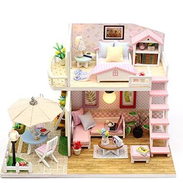 Imagem de Kits de Casinha Boneca DIY com Acessórios Móveis Decorações Casa em Miniatura Arte Romântica Papel e Madeira Presente Cabana