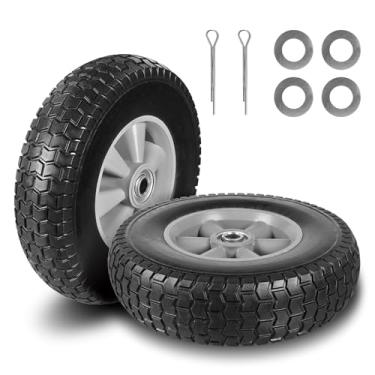 Imagem de Jack Boss Rodas de pneu de borracha de soild de 25,4 cm x 6,3 cm, livre para carrinhos de jardim, furo de eixo de 1,5 cm, cubo deslocado de 5,3 cm para caminhão de mão, carrinho de gorila