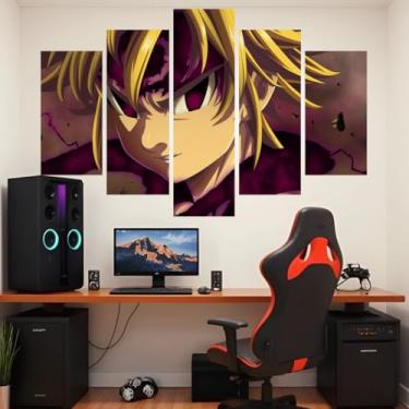 Imagem de Quadro decorativo Mosaico - 7 pecados capitais - Seven Deadly Sins - 5 Peças – Meliodas, Escanor-01