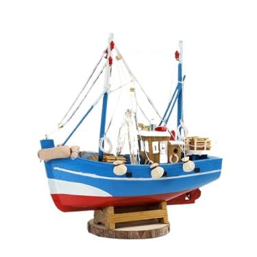 Imagem de shuicui Modelo de veleiro de 24 cm simulação de barco de pesca vermelho decorativo coleção de mesa exibição escritório desktop artesanato barco acessórios para casa meninos meninas