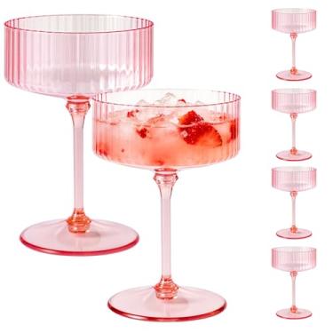 Imagem de ZOMUIA Copos de cupê canelados, 6 peças, copos de plástico champanhe de 293 ml, copos de coquetel de acrílico destacáveis, copos de martini de plástico para bar, vinho, sobremesa, copos de coquetel