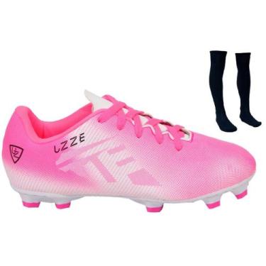 Imagem de Chuteira Campo Adulto UZ Costurado + Meião - A7, Pink, 42