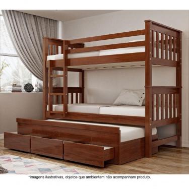 Imagem de Treliche Solteiro Com 3 Gavetas Em Madeira Maciça E Escada Londres Avelã - Straub Web