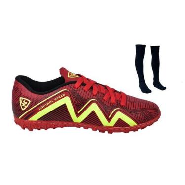 Imagem de Chuteira Society 1000 Costurado Adulto Novo Gramado Sintético + Meião 