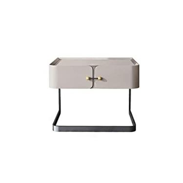 Imagem de Mesa de cabeceira moderna e criativa, mesa de cabeceira de estilo simples com gaveta, pode ser guardada, mesa lateral quadrada, moldura de metal, mesa pequena