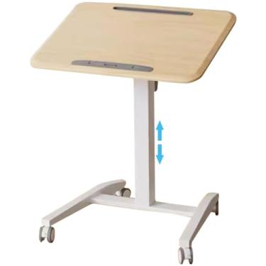 Imagem de Mesa de pé dobrável para laptop ajustável em altura, mesa de cabeceira móvel com rodas de freio, mesa de pé portátil para escritório, bancada de trabalho independente (cor: cor de madeira, tamanho: 70