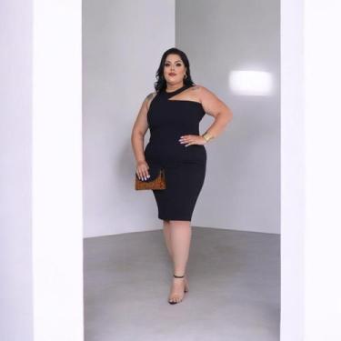 Imagem de Vestido Mídi Plus Size Regata Um Ombro - innvista moda, Preto, XG