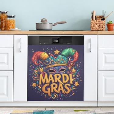 Imagem de ATTX Máscara colorida Mardi Gras capa magnética para lava-louças | Adesivo decorativo de eletrodomésticos de 58 x 66 cm para armários domésticos e eletrodomésticos (134)