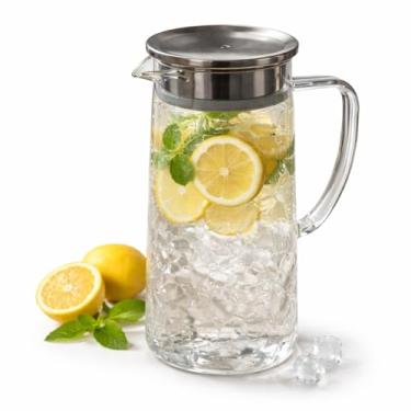 Imagem de Jarra de Vidro Hannover 1,5L com Tampa Hermética Inox - Jarra Transparente para Água, Suco, Chá Gelado e Refresco - Bico Antirrespingo, Alça Ergonômica, Geladeira