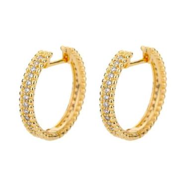 Imagem de Brincos De Argola Redondos Em Aço Inoxidável Banhados a Ouro Com Zircô