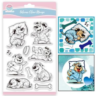 Imagem de GLOBLELAND Carimbos transparentes de pijama engraçados para fazer cartões, ossos, cães, selos transparentes, desenhos animados, animais, silicone transparente para artesanato, álbum de recortes