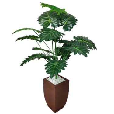 Imagem de Planta Artificial Decorativa 60cm com Vaso Rattan Marrom, Arranjo Realista para Sala, Escritório e Varanda(Polietileno Quadrado)