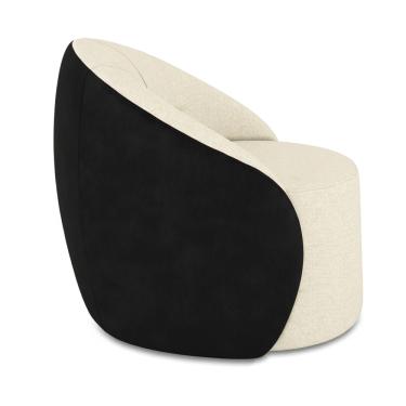 Imagem de Poltrona Sala Orgânica Lua Giratória Sintético PU Preto/Linho Bege D03 - D'Rossi