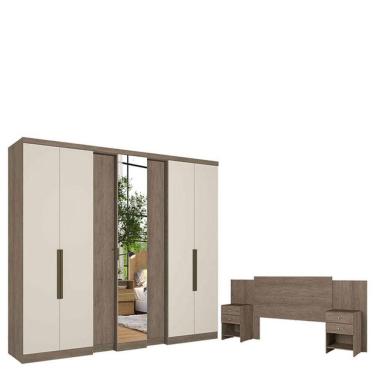 Imagem de Guarda Roupa Casal Selecto Glass 7 Portas Rustic Off White Acetinado E Cabeceira Formosa Rustic -thb