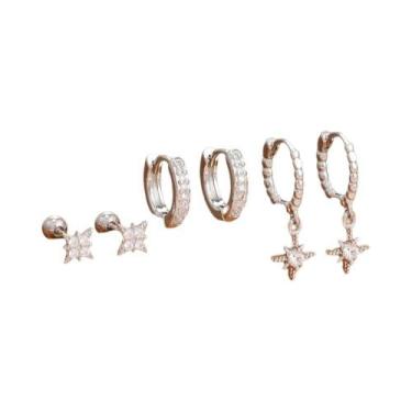 Imagem de Conjunto De Brincos De Estrela Em Zircônia De Aço Inoxidável Para Mulh