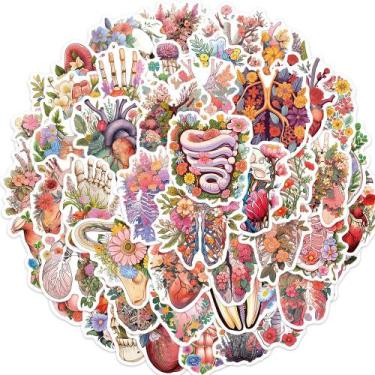 Imagem de Adesivos florais para órgão, 50 peças, anatomia humana e decalque flor