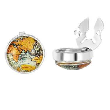 Imagem de Design de mapa mundial vintage da Cufflinks em liga prateada - yiweisa