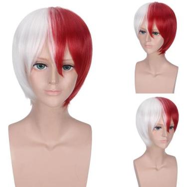 Imagem de Peruca de cosplay Anime vermelha e branca Split Color 35cm - yiweisai
