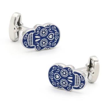 Imagem de Cufflinks Creative Blue Skull para homens Elegant Copper Mater - Yiwei