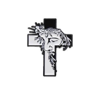 Imagem de Broche Creative Cross com design de retrato em preto e branco - yiweis