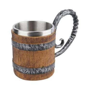 Imagem de Caneca De Madeira Estilo Viking Com Resina E Aço Inoxidável, Copo De C