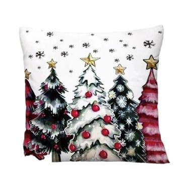 Imagem de Capa De Almofada Temática De Natal Com Árvores Cobertas De Neve E Floc