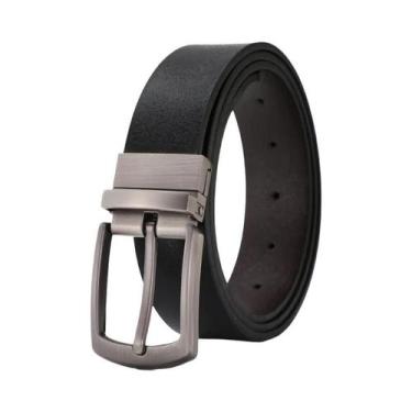 Imagem de Cinto De Couro Dupla Face Com Padrão Irregular E Fivela Rotativa De Li