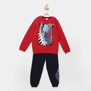 Imagem de Conjunto Moletom Infantil Longo Marvel Spider Man Menino, Vermelho, 1A